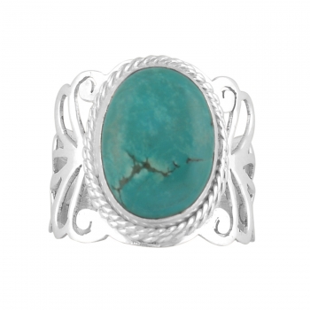 Elegantly handcrafted pure silver tibet turquoise ring